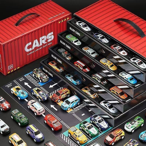 48 Mini Pull-Back Cars with Built-In Garage Set