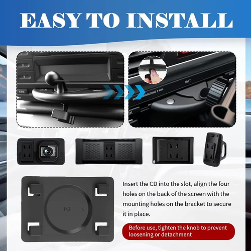 360° Rotating CD Slot Car Mount – Triangle Stable Holder for CarPlay Screens, GPS & Dashcams