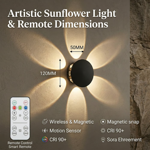 Artistic Sunflower Wireless Motion Sensor Wall Light