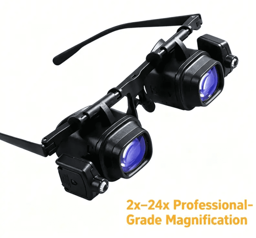 Precision LED Magnifier Glasses – Interchangeable Lenses, Dual LED, Hands-Free 💡