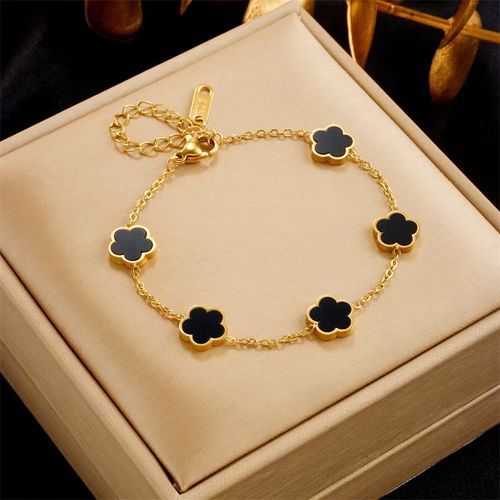 Fashionable and hot selling lucky four-leaf clover jewelry set 18k gold-plated double-sided shell necklace earring bracelet set