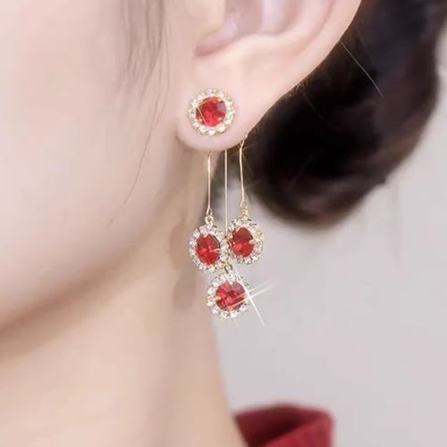 New full diamond tassel earrings, one pair of two-wear earrings, silver needle red versatile earrings