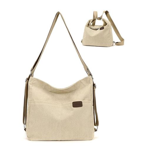 Women's Fashion Convertible Corduroy Crossbody Bag Hobo Shoulder Bag Multiple Pockets Zipper Closure Backpack Wallet