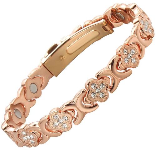 Fashionable and versatile four-leaf clover red copper watchband buckle rose gold men's and women's bracelet