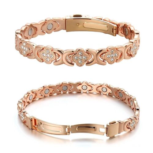 Fashionable and versatile four-leaf clover red copper watchband buckle rose gold men's and women's bracelet