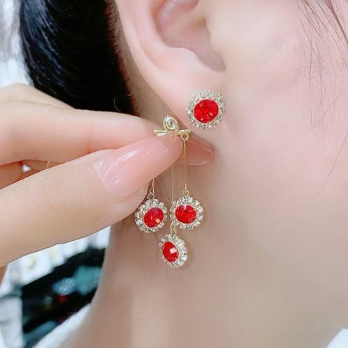 New full diamond tassel earrings, one pair of two-wear earrings, silver needle red versatile earrings