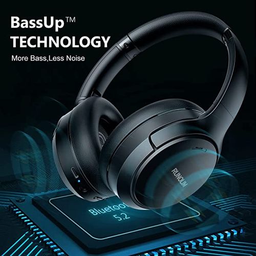 Hybrid Active Noise Cancelling Headphones, Wireless Over Ear Bluetooth Headphones with Microphone, 100H Playtime, Foldable Headphones with HiFi Audio, Deep Bass, Hard Case for Home Travel Office Black