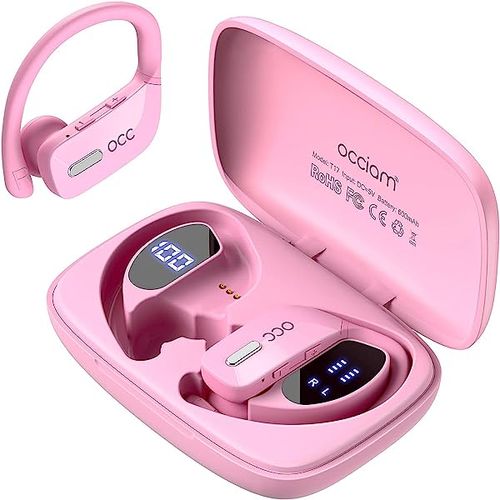 occiam Wireless Earbuds Bluetooth Headphones 48H Play Back Earphones in Ear Waterproof with Microphone LED Display for Sports Running Workout Black