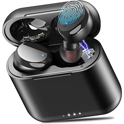 T6 True Wireless Earbuds Bluetooth 5.3 Headphones Touch Control with Wireless Charging Case IPX8 Waterproof Stereo Earphones in-Ear Built-in Mic Headset Premium Deep Bass Black (2022 Upgraded) Black Small