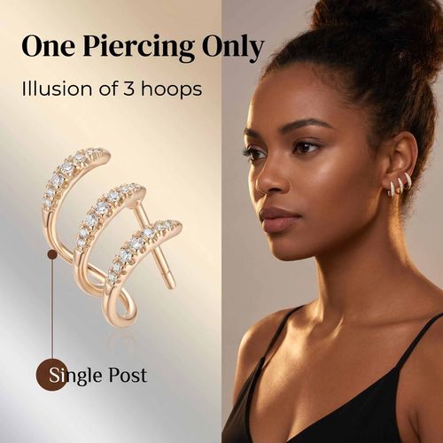 Minimalist three-claw ear clips with niche design, elegant style, simple arc curves and high-quality zircon stud earrings