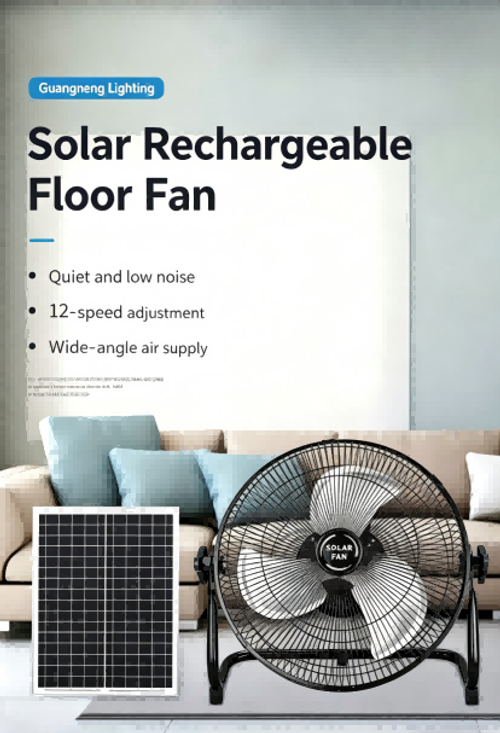 🔥Limited-time Special Offer🔥12 Inch Solar Floor Fan, Portable Rechargeable Fan with Solar Panel, 12 Speeds, USB Charging, Long Battery Life, Low Noise for Camping, Outdoor, Home Emergency