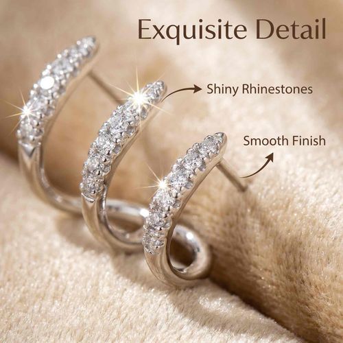 Minimalist three-claw ear clips with niche design, elegant style, simple arc curves and high-quality zircon stud earrings