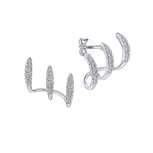 Minimalist three-claw ear clips with niche design, elegant style, simple arc curves and high-quality zircon stud earrings