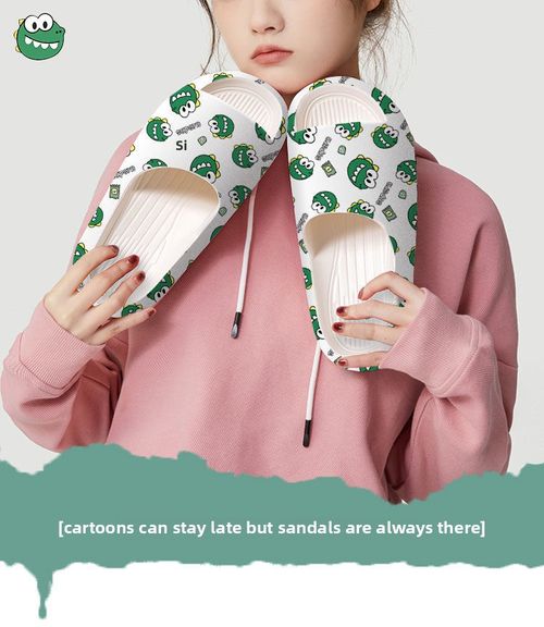 Super cute printed thick-soled home anti-slip toe cover slippers