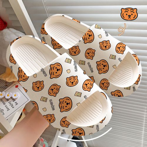 Super cute printed thick-soled home anti-slip toe cover slippers