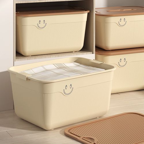Portable plastic home clothing storage and organization box with a lid