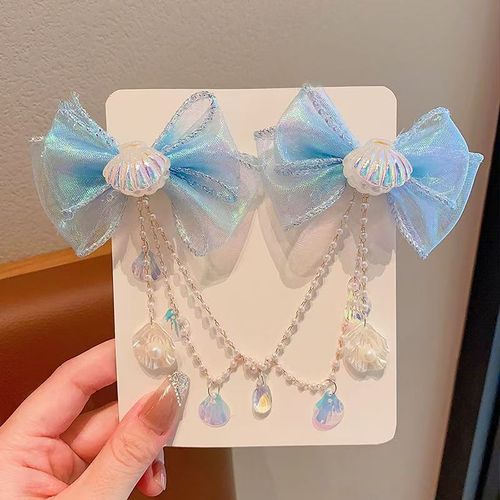 Children's bow tassel forehead chain, mermaid princess pearl tassel hair clip, girl mermaid ear pendant, girl