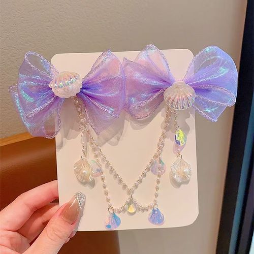 Children's bow tassel forehead chain, mermaid princess pearl tassel hair clip, girl mermaid ear pendant, girl