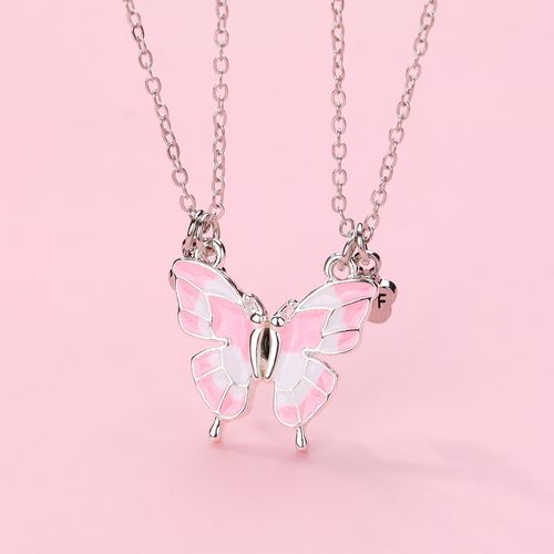 Best-selling butterfly necklace, cartoon children BFF good friend necklace set, alloy oil-dripping magnet necklace