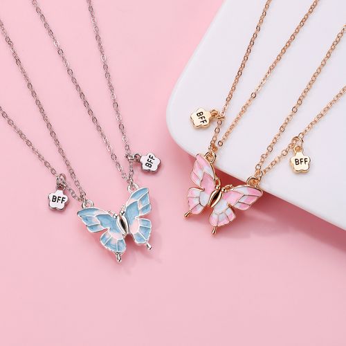 Best-selling butterfly necklace, cartoon children BFF good friend necklace set, alloy oil-dripping magnet necklace
