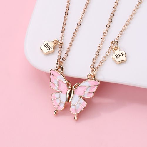 Best-selling butterfly necklace, cartoon children BFF good friend necklace set, alloy oil-dripping magnet necklace