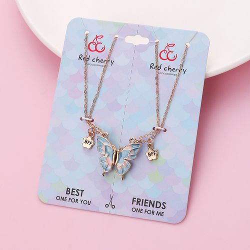 Best-selling butterfly necklace, cartoon children BFF good friend necklace set, alloy oil-dripping magnet necklace