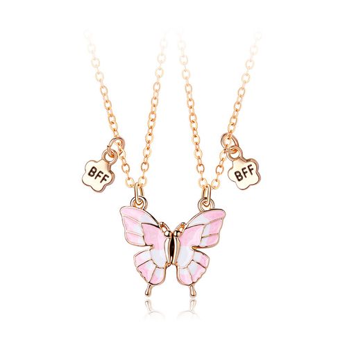 Best-selling butterfly necklace, cartoon children BFF good friend necklace set, alloy oil-dripping magnet necklace