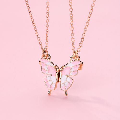 Best-selling butterfly necklace, cartoon children BFF good friend necklace set, alloy oil-dripping magnet necklace