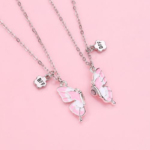Best-selling butterfly necklace, cartoon children BFF good friend necklace set, alloy oil-dripping magnet necklace