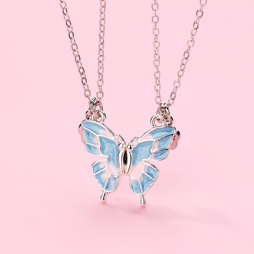 Best-selling butterfly necklace, cartoon children BFF good friend necklace set, alloy oil-dripping magnet necklace