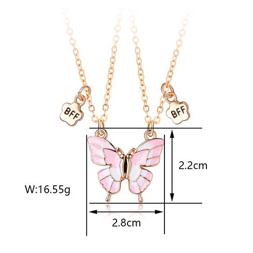 Best-selling butterfly necklace, cartoon children BFF good friend necklace set, alloy oil-dripping magnet necklace