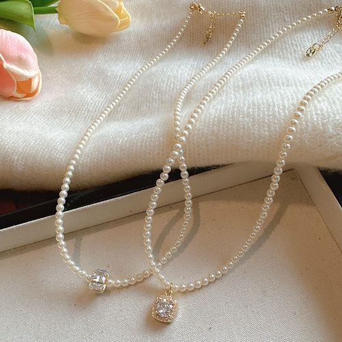 Retro pearl zirconia necklace
