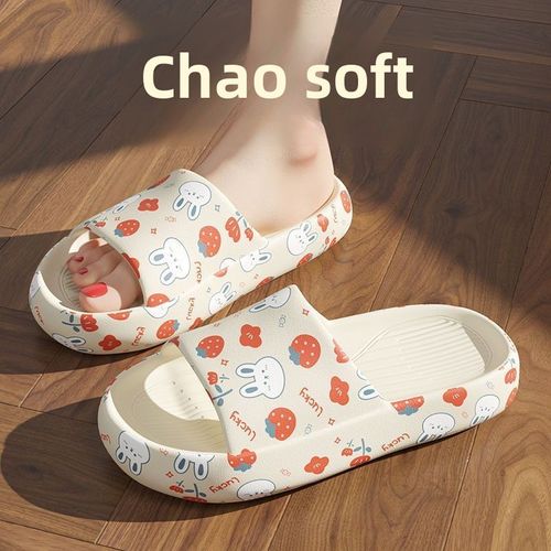 Super cute printed thick-soled home anti-slip toe cover slippers