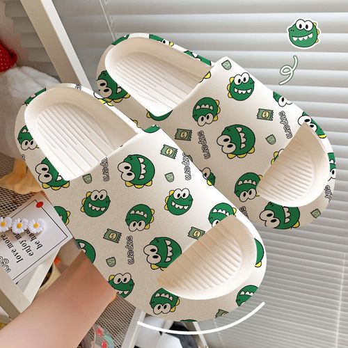 Super cute printed thick-soled home anti-slip toe cover slippers