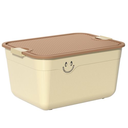 Portable plastic home clothing storage and organization box with a lid