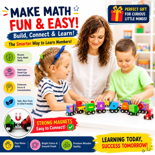 Educational Wooden Magnetic 1–10 Number Train – Learn Through Play