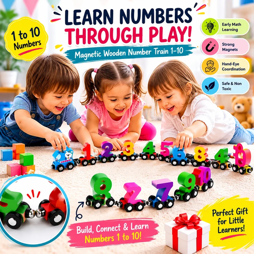 Educational Wooden Magnetic 1–10 Number Train – Learn Through Play