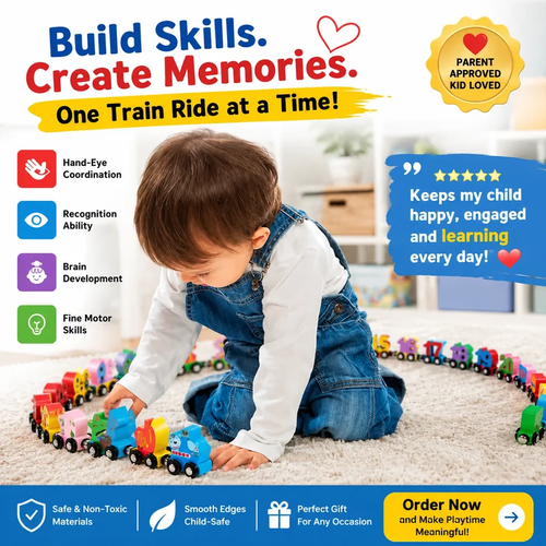 Educational Wooden Magnetic 1–10 Number Train – Learn Through Play