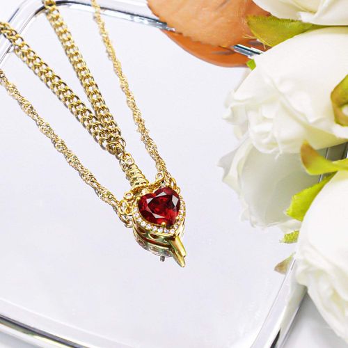 Golden Arrow Through Heart 2 in 1 Necklace Alloy Plated with Moissanite Light Luxury Versatile