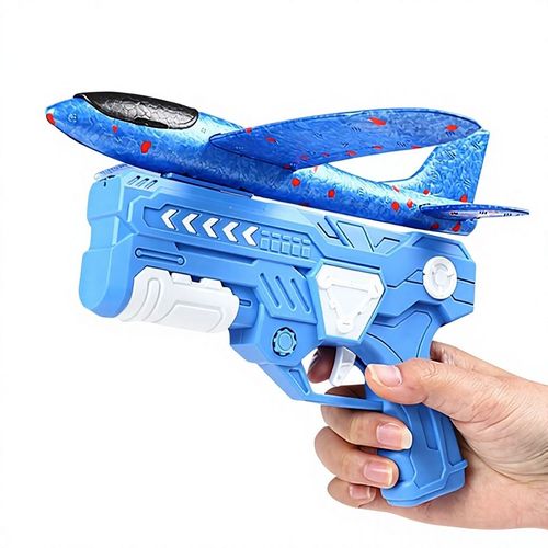 EVA Foam Airplane Launcher Spring-powered Plane Gun One-button Launch Illuminated Hand-thrown Glider Outdoor Play