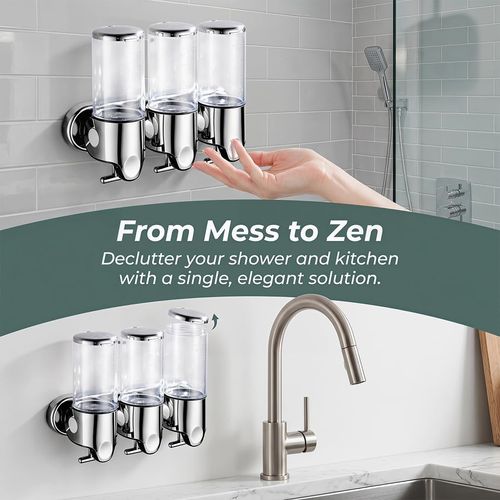 3 in 1 Chamber Wall Mounted Bathroom Shower Pump Dispenserand Organizer