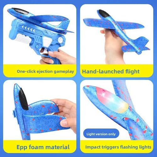EVA Foam Airplane Launcher Spring-powered Plane Gun One-button Launch Illuminated Hand-thrown Glider Outdoor Play