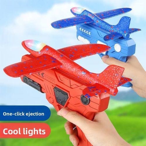 EVA Foam Airplane Launcher Spring-powered Plane Gun One-button Launch Illuminated Hand-thrown Glider Outdoor Play