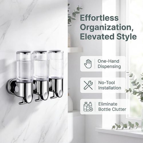 3 in 1 Chamber Wall Mounted Bathroom Shower Pump Dispenserand Organizer