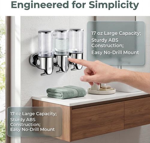 3 in 1 Chamber Wall Mounted Bathroom Shower Pump Dispenserand Organizer