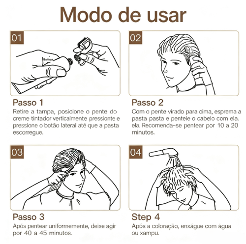 Creme de Coloração Capilar com Pente à Base de Frutas para Cobrir Cabelos Brancos – Creme de Tinta Sem Amônia para Homens e Mulheres, Pronto para Uso sem Necessidade de Misturar, Fórmula com Essência de Frutas de Longa Duração que Não Mancha, 80ml
