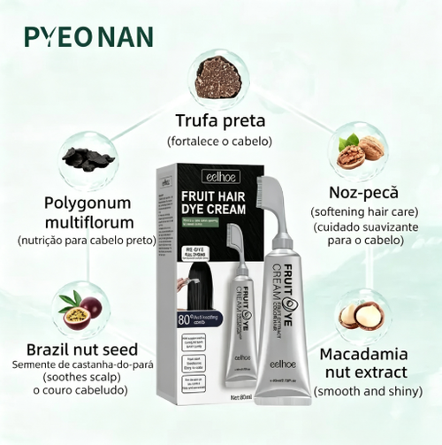 Creme de Coloração Capilar com Pente à Base de Frutas para Cobrir Cabelos Brancos – Creme de Tinta Sem Amônia para Homens e Mulheres, Pronto para Uso sem Necessidade de Misturar, Fórmula com Essência de Frutas de Longa Duração que Não Mancha, 80ml