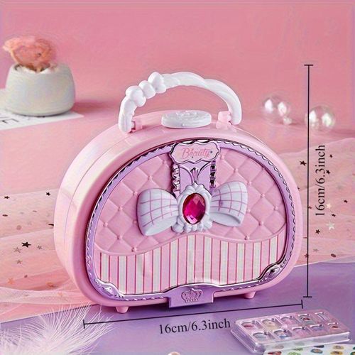 A princess makeup toy set with a 3-tier washable makeup case - pink and colorful fun design, includes brushes, lipstick, and costume play, perfect for birthday parties, Halloween, Christmas gifts, girls' makeup, fun design, and durable construction