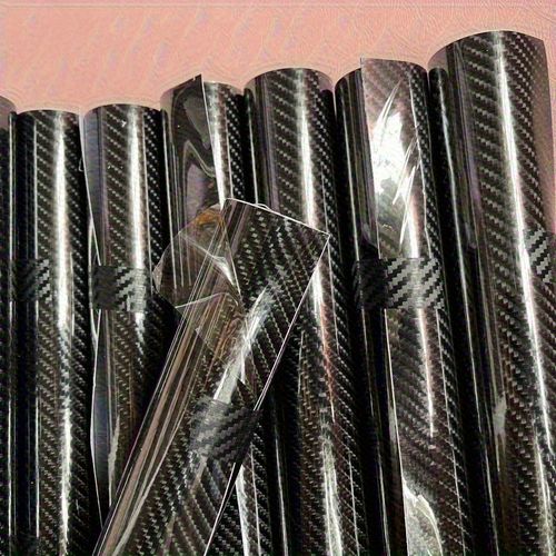 1 roll 19.69 inches x 59.84 inches 6D High Gloss Black Carbon Fiber Coated Bubble-Free Air Release Car Wrap Film, DIY Car Sticker, Durable PVC Material, Car Exterior Styling