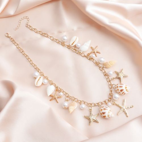 Bohemian summer beach shell waist chain seaside tourism imitation pearl starfish conch pendant body chain Europe and America